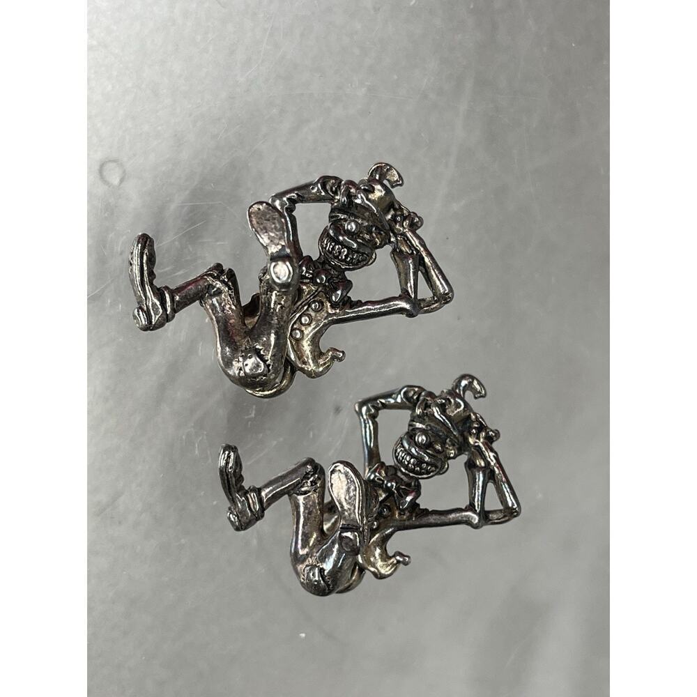 Vintage Intricate Articulated Moving Clown Jester Drop Earrings Marked BJ